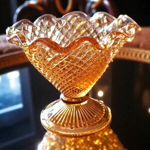 Westmoreland English Hobnail Amber Ruffled Compote/Candy Dish - Mid Century